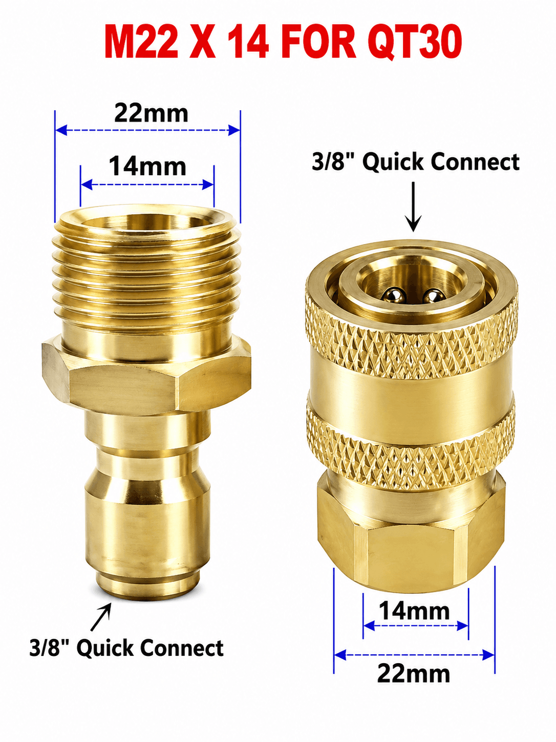 STARQ 1 QD SETS Quick Connect Adapter Fittings for Pressure Washer Hose Pipe M22 x 14 (Set of 1 Male and 1 Female) Suitable for QT30 machine only 2