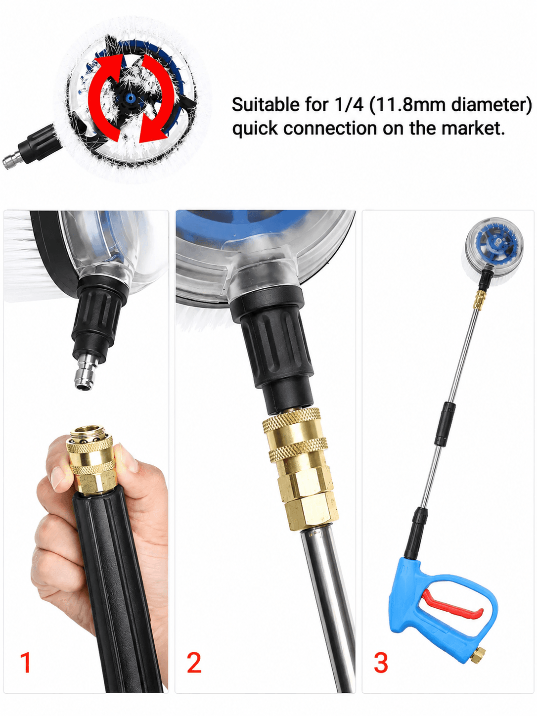 STARQ Handheld Surface Cleaner with 1/4" Quick Plug & 3/4 Brass Adapter for Driveways Sidewalks Floor Patios Cleaning, Heavy Duty 4
