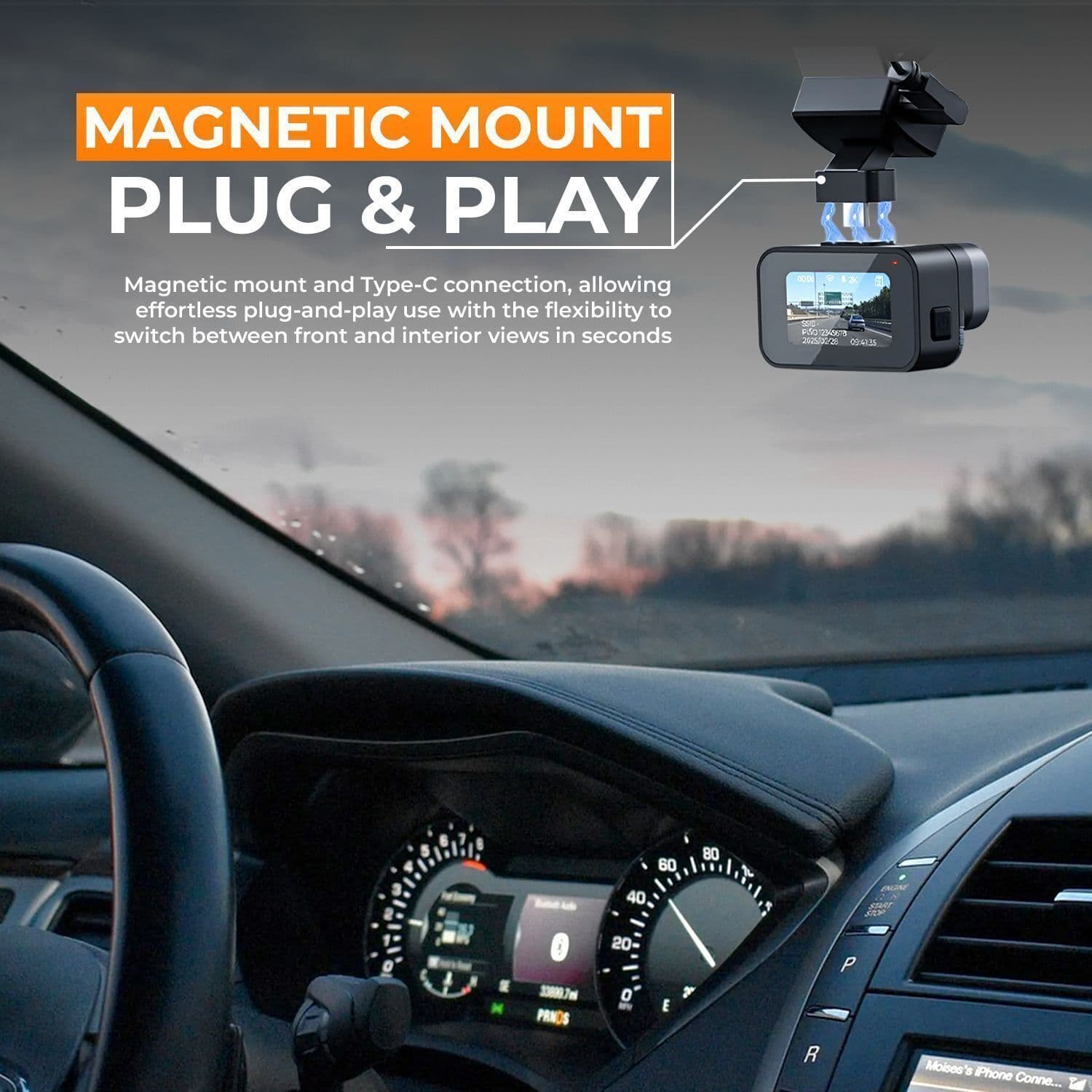 MEGAAUDIO 2K DashCam 1.47″ Display with WiFi, G-Sensor, 32GB Card & App Support 3