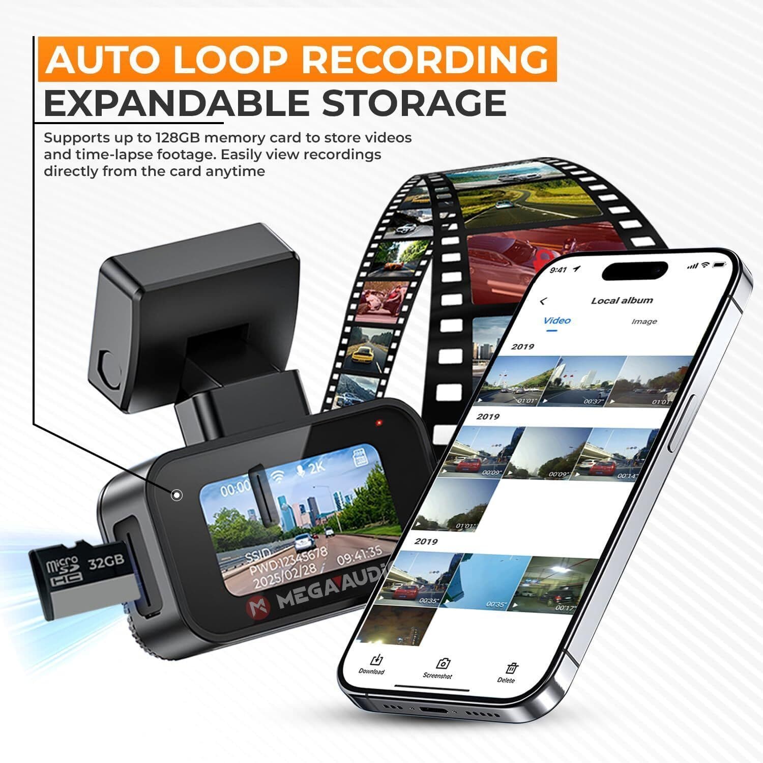 MEGAAUDIO 2K DashCam 1.47″ Display with WiFi, G-Sensor, 32GB Card & App Support 5