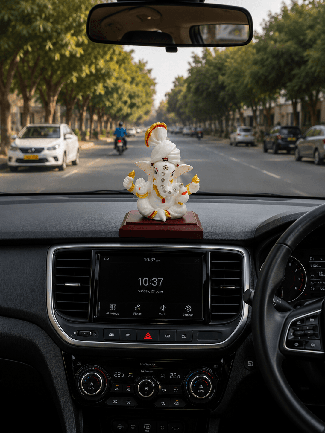 Car God Idol- Lord Ganesh- White with woooden base 2