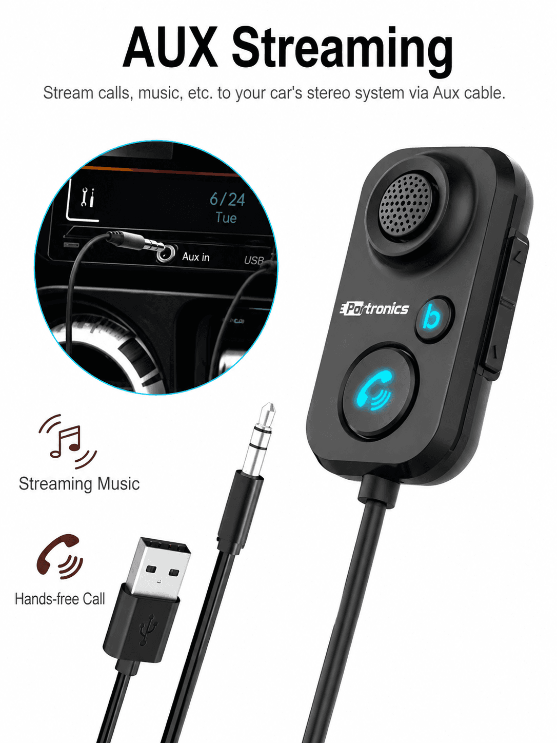 Auto 12
Car Bluetooth Receiver | 3.5mm AUX Connector | USB Port Powered | Call Button 4