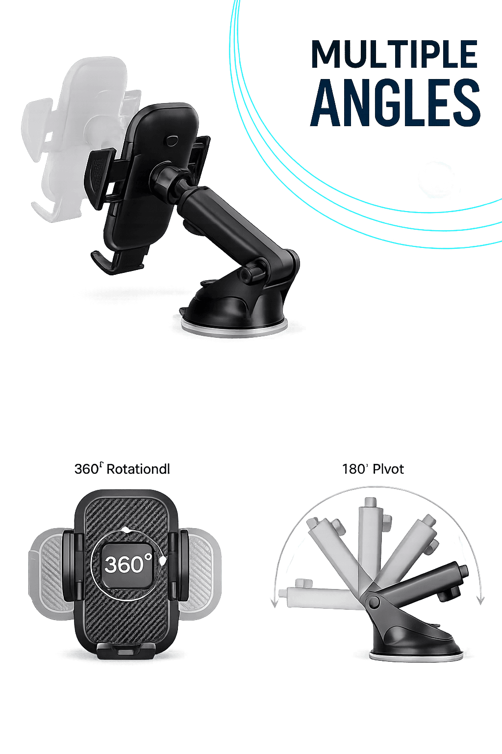 Clamp M
Adjustable Height | 360° Rotation | Suction Cup Mount | 180° Pivot 3