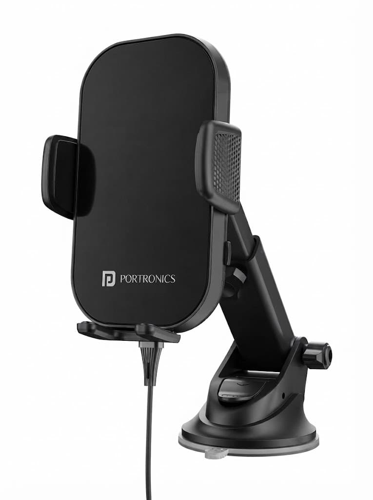 Portronics Charge Clamp 3 Wireless Car Charger with 15 Watts Fast Charging (Qi Compatible), Free Type-C Cable, 360 Rotation, for iPhone & Android Smartphones (Black) 4