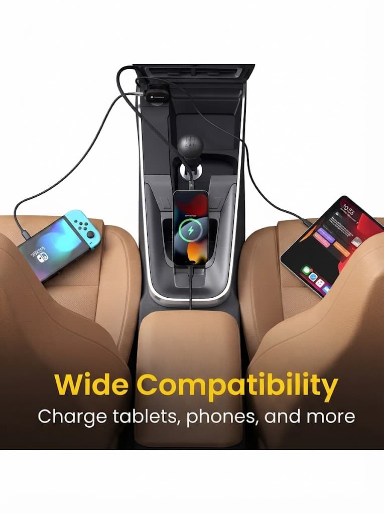 Portronics Car Power Flexo, 3-in-1 60W Car Charger, Retractable Cable (30W Type-C PD), Dual Port (18W USB Type-A,30W Type-C), for Power Bank, Phones, Tablets, Earbuds (Black) 5