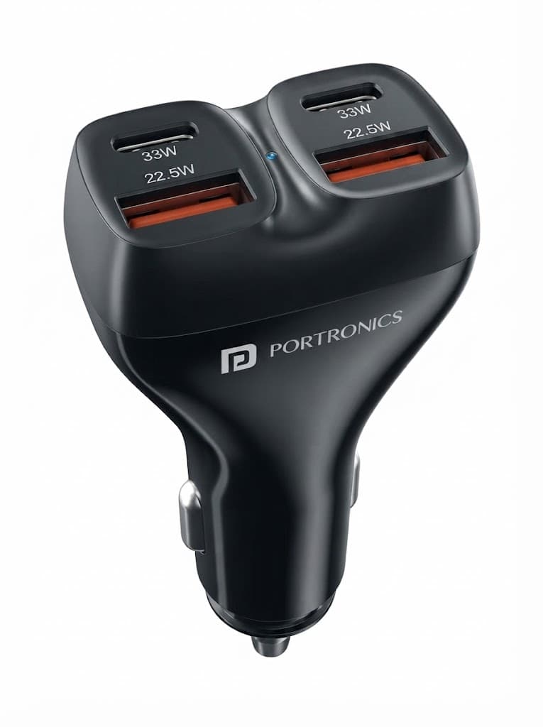 Portronics Car Power Quard 111W Car Charger, 4 Ports Fast Car Charger, Dual 33W Type-C PD, Dual 22.5W USB-A, Charge 4 Devices Simultaneously, for Smartphones, iPhones, Tablets, Earbuds & More 5