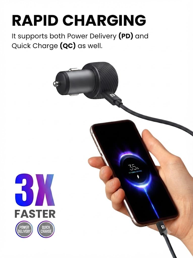 Portronics 20W Car Power 7 Car Charger with Dual Output (Type-C PD + USB), Fast Charging, Adapter Compatible for Most Cars & Cellular Phones (Black) 5