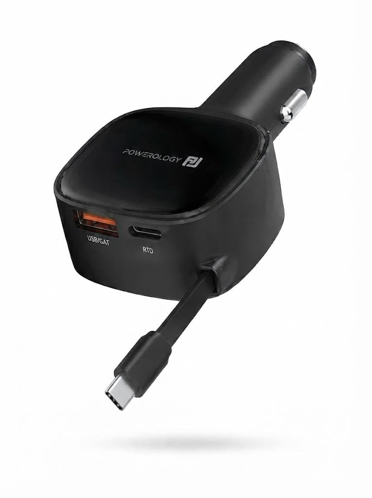 Portronics Car Power Retracto 84W 3 in 1 Car Charger, 80 cm Retractable Cable (33W Type-C PD), Dual Port (18W USB Type-A & 33W Type-C) for Laptop, Android, iPhone, Earbuds and More (Black) 5