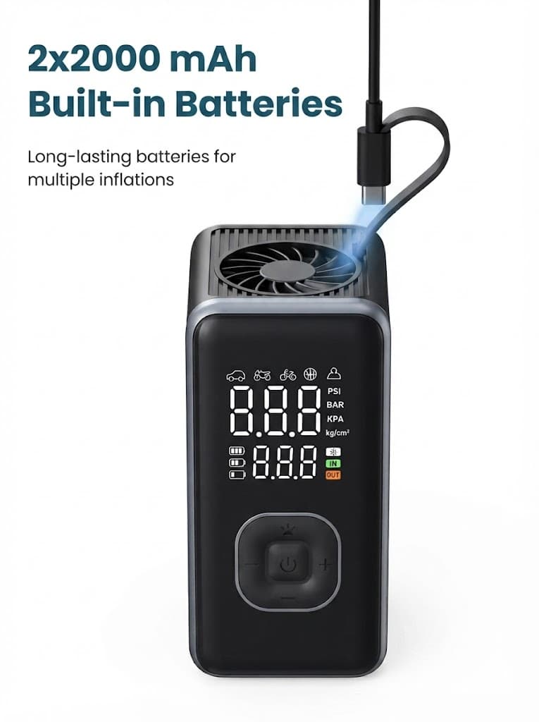 Vayu 8.0
Pre-set Inflation Modes | Built-In Flashlight with SOS | 2 x 2000 mAh Battery | In-Built Hanging Support 3