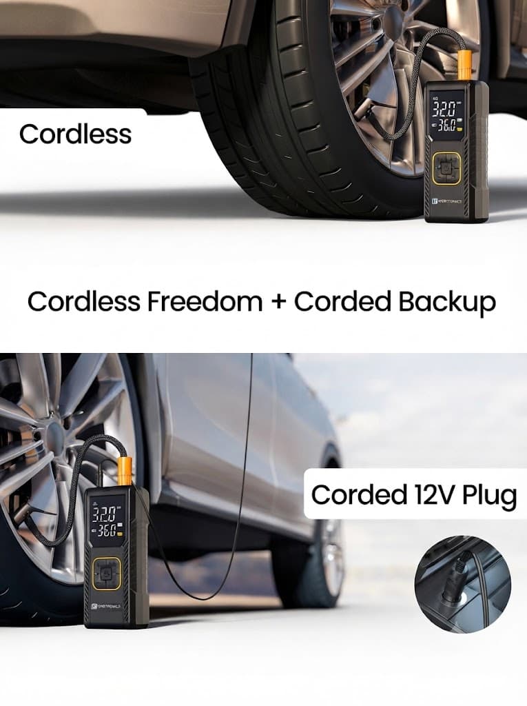 Vayu 9.0
Portable & Rechargeable Tyre Inflator | Type-C Fast Charging | LED Display | Auto Shut-Off | For Car, Bike & Sports Balls 4