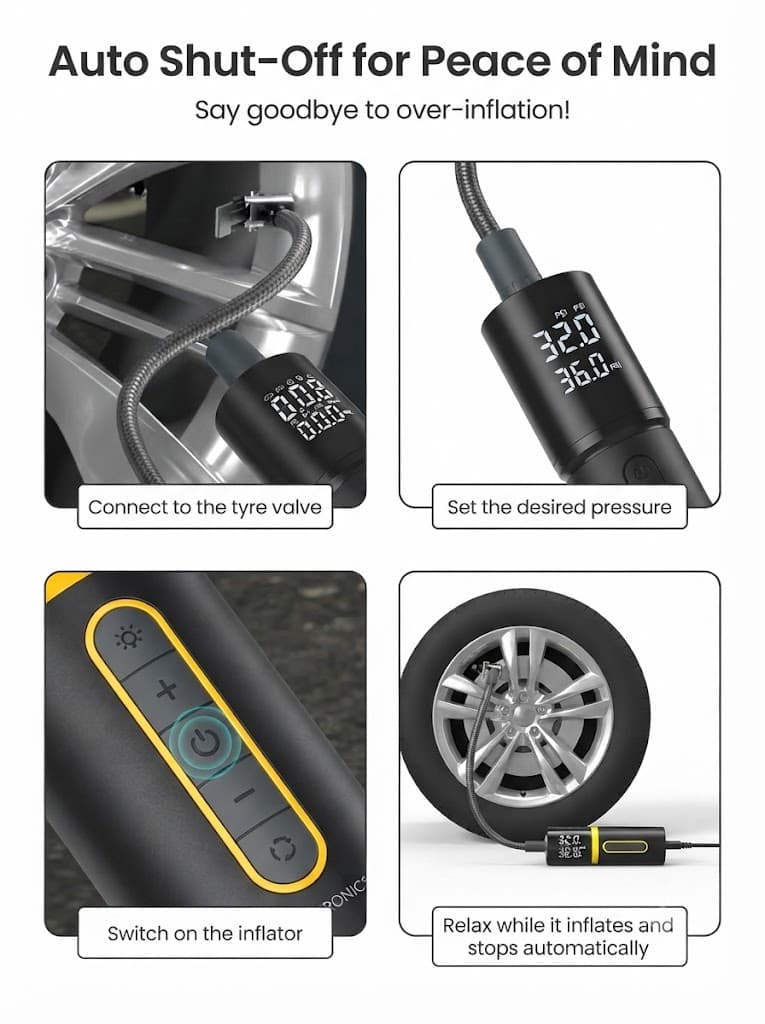 Vayu 5.0 Lite
150 PSI Corded Inflator | 3m Power Cord | Digital Display | Preset Modes | For Cars, Bikes, & Sport Balls 3
