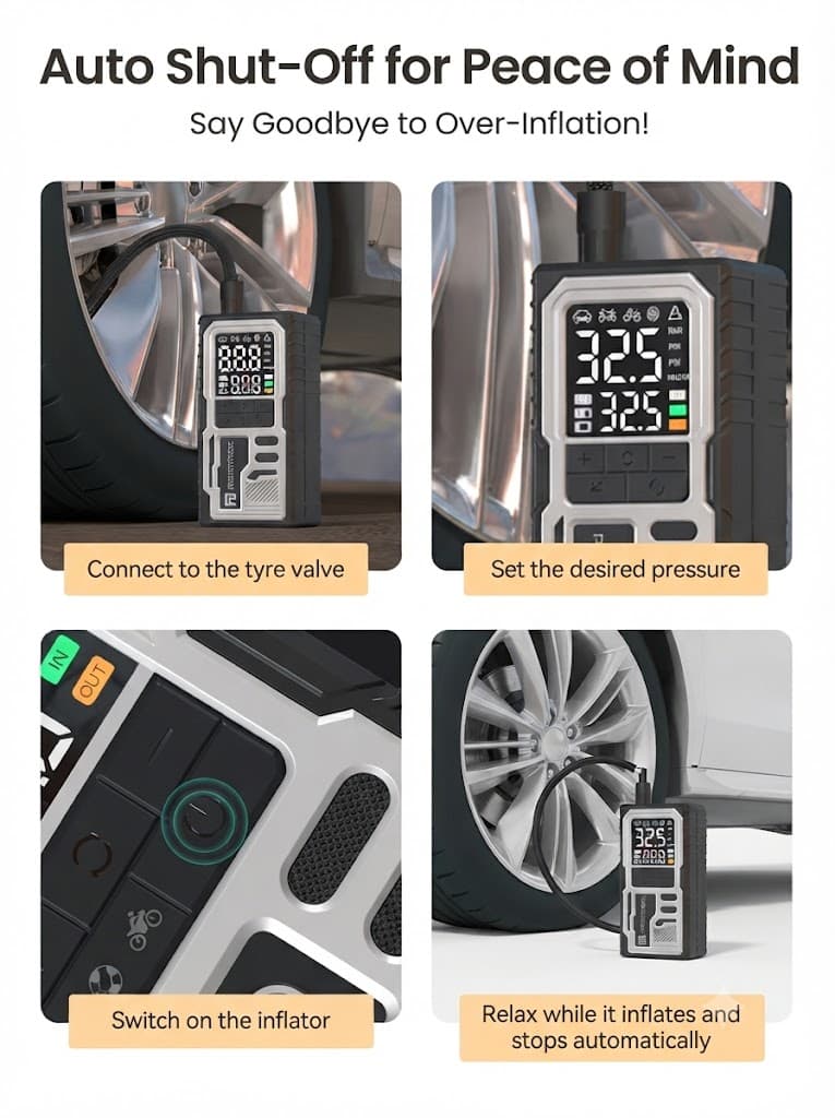 Vayu 10
Portable & Rechargeable Tyre Inflator | Type-C Fast Charging | LED Display | Auto Shut-Off | For Car, Bike & Sports Balls 4