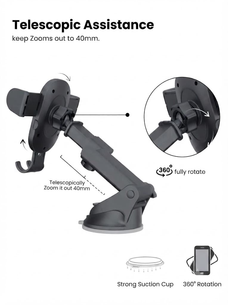 Clamp M2
Adjustable Height | 360° Rotation | Suction Cup Mount | 180° Pivot 3