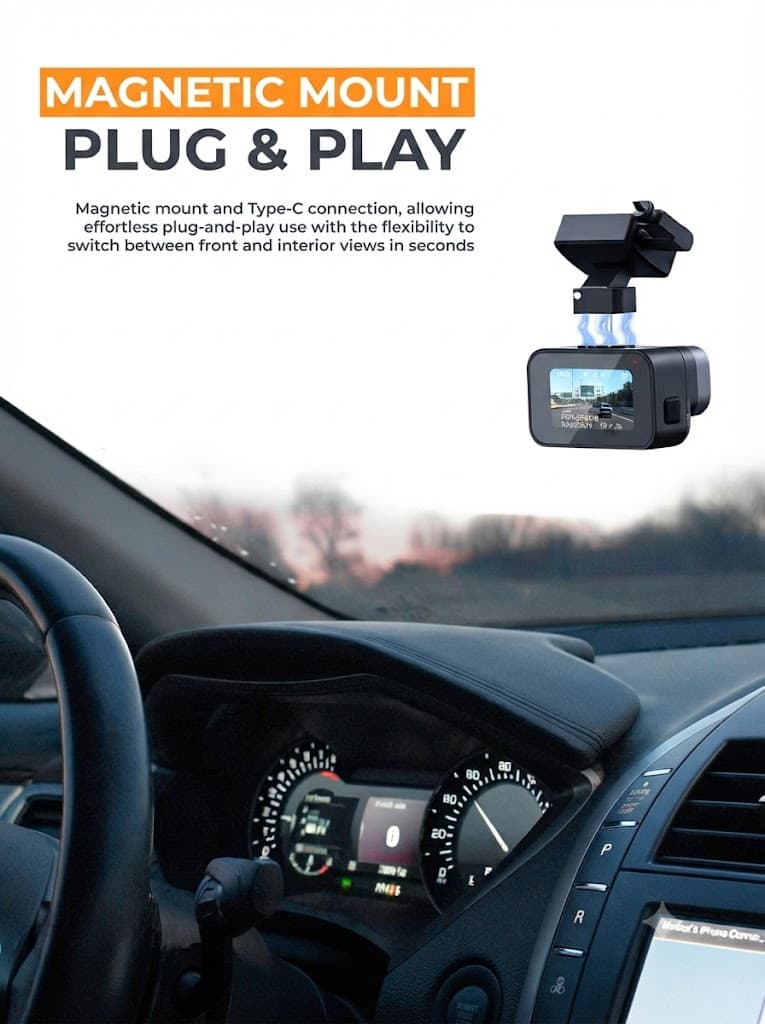 MEGAAUDIO 2K DashCam 1.47″ Display with WiFi, G-Sensor, 32GB Card & App Support 3