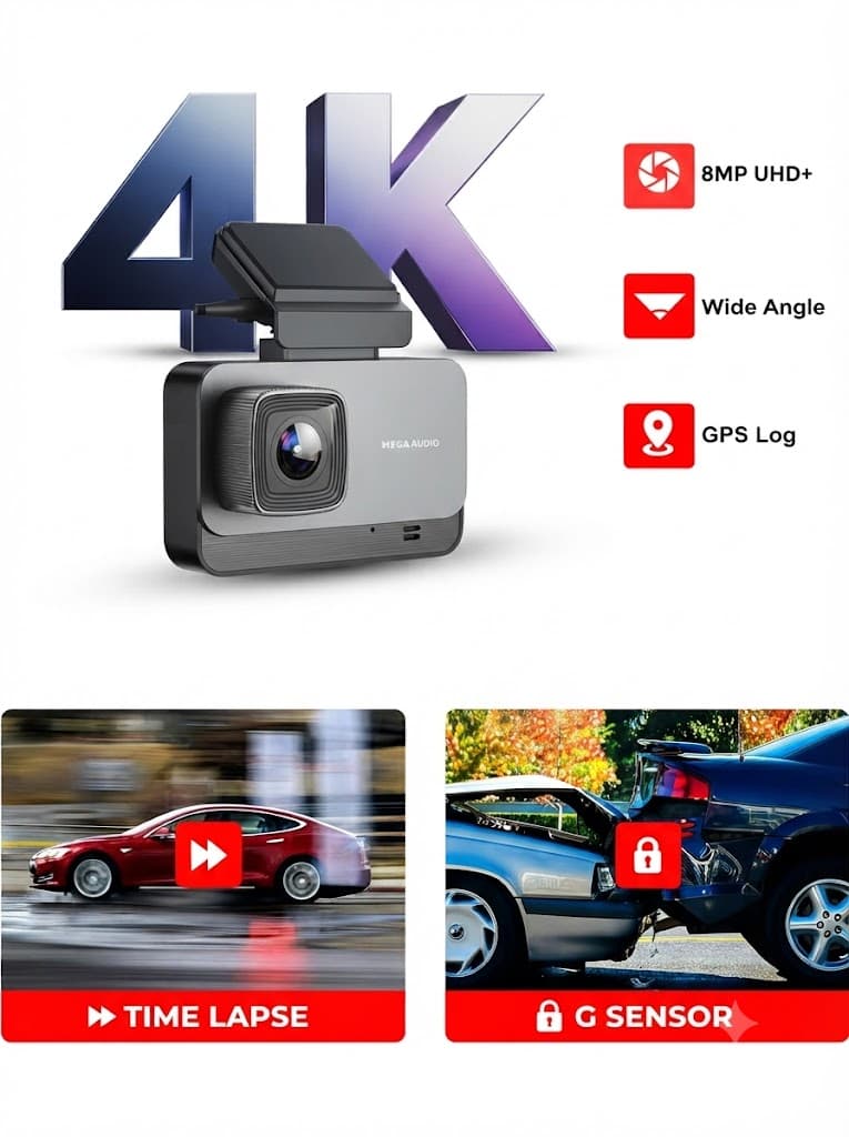4K Ultra HD Dual Dashcam | WiFi GPS | 3" IPS Screen | 160° Wide Angle 3
