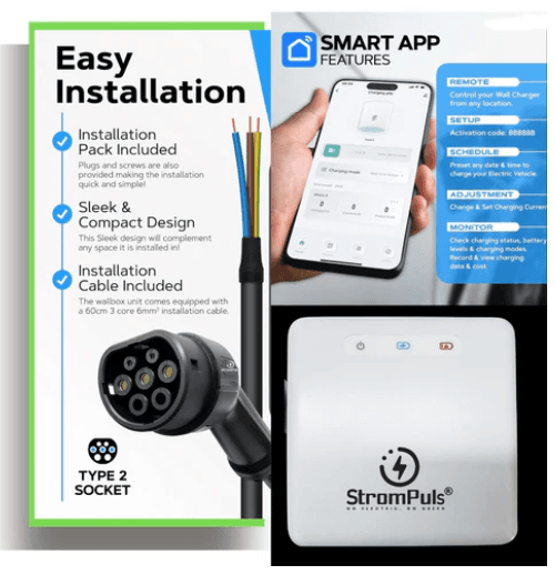 7.5kW EV Charger, Smart App, 32A, 1 Phase, 5M TPU Cable, Adjustable Amp, Indicator Light, WiFi BT, IP65, RCD A + 6ma DC, Emergency Earthing Off Option 5 Years Warranty* (White) 4