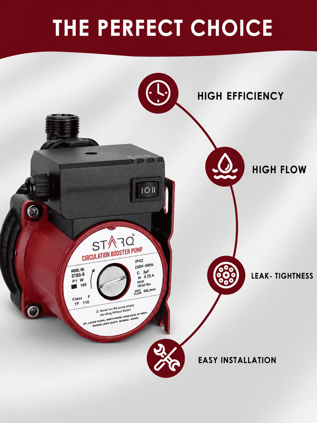STARQ ST165-9 Inline Automatic Water Pressure Pump With Wall Mounting Bracket (RED) 4