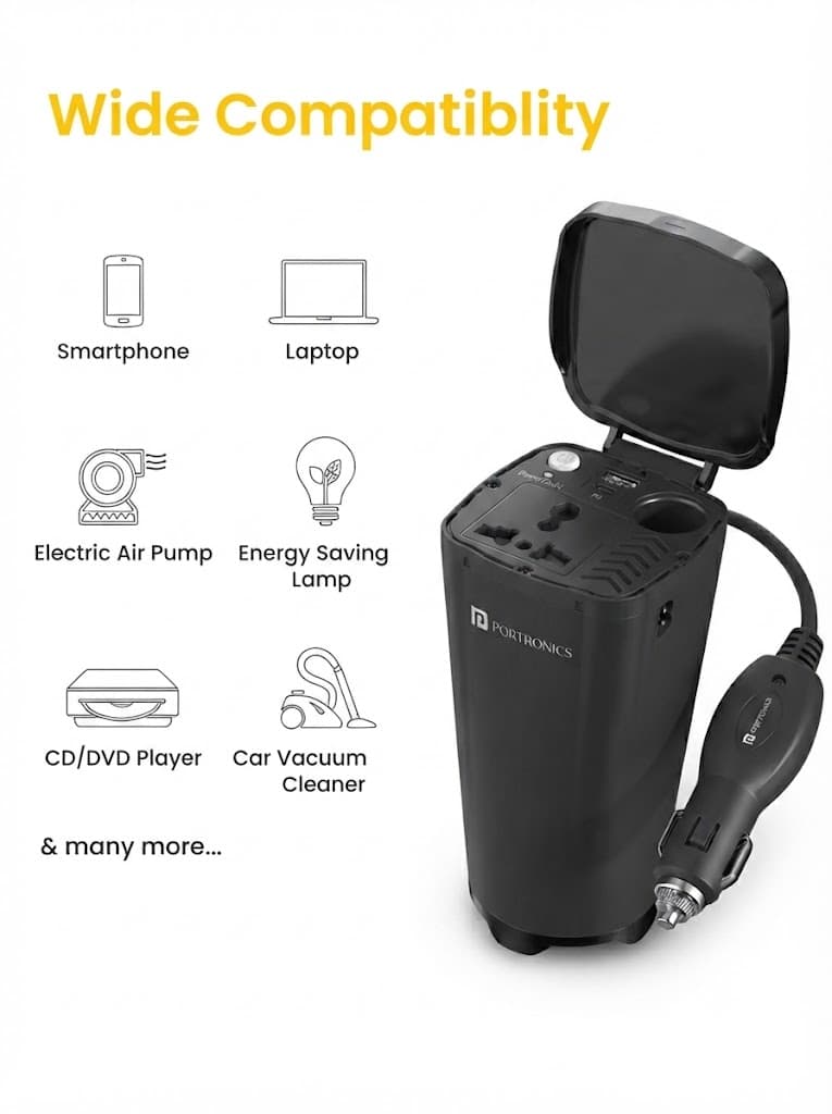 Car Power One
Universal AC Socket | Dual USB Output | Cigarette Lighter Port | Laptop Charging 4
