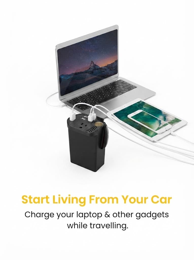 Car Power One
Universal AC Socket | Dual USB Output | Cigarette Lighter Port | Laptop Charging 5
