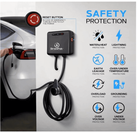 7.5kW EV Charger, Smart App, 32A, 1 Phase, 5M TPU Cable, Adjustable Amp, Indicator Light, WiFi BT, IP65, RCD A + 6ma DC, Emergency Earthing Off Option, 5 Years Warranty* (Black) 3